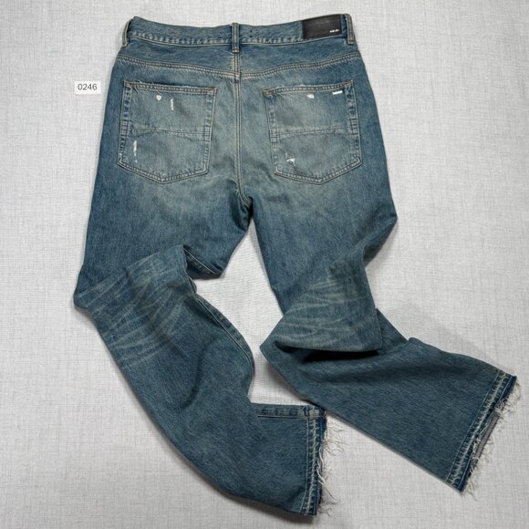 Amiri Distressed Raw Hem Jeans Blue Medium Wash Straight Leg Denim Size 34 - Picture 2 of 15